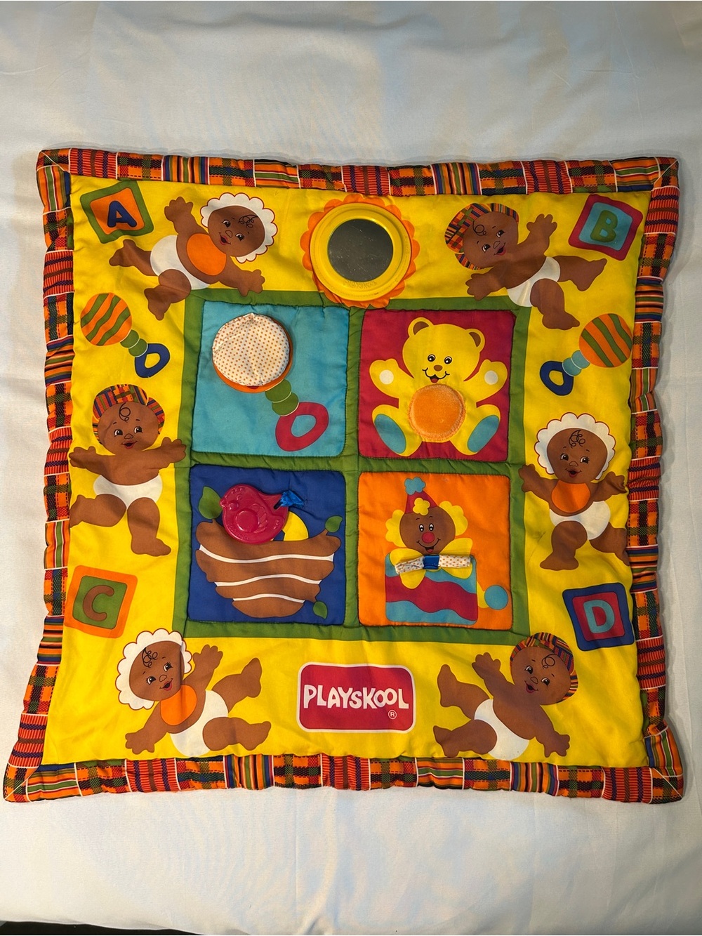 Vintage Playskool Kids Of Color African American Baby Activity Quilt Playmat